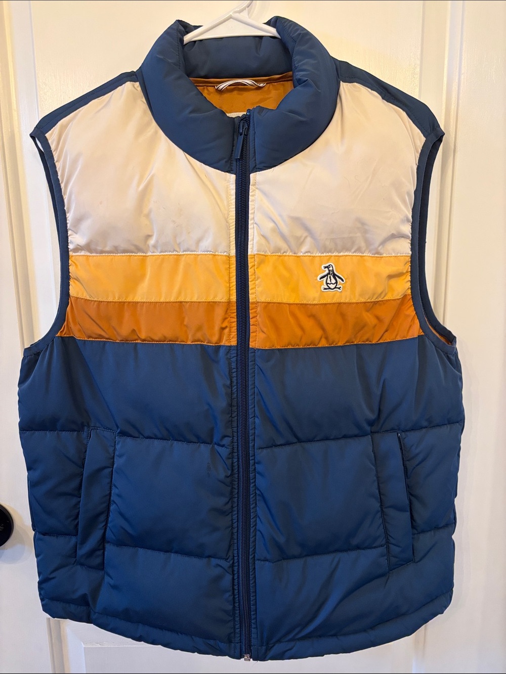 Original Penguin Navy, Mustard & Cream Colorblock Puffer Vest